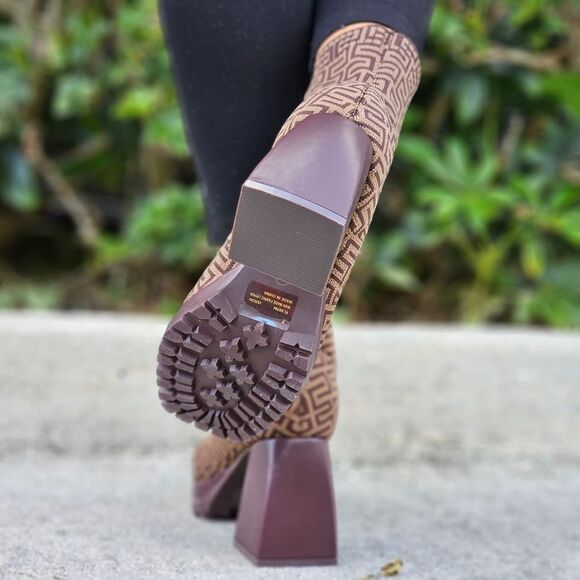 Women's Chunky Block Heel Sock Boots Print Color - Picture 5 of 5